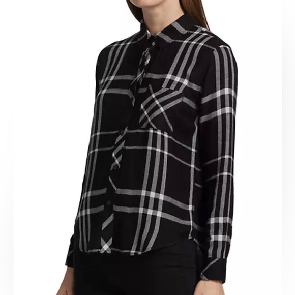 Rails Hunter Plaid Button-Front Shirt Black and White - Picture 1 of 15